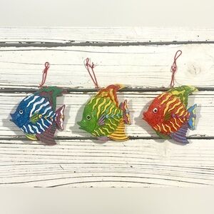 Lot of 3 Christmas Ornaments Tropical‎ Fish Colorful Glitter Imported Y2K